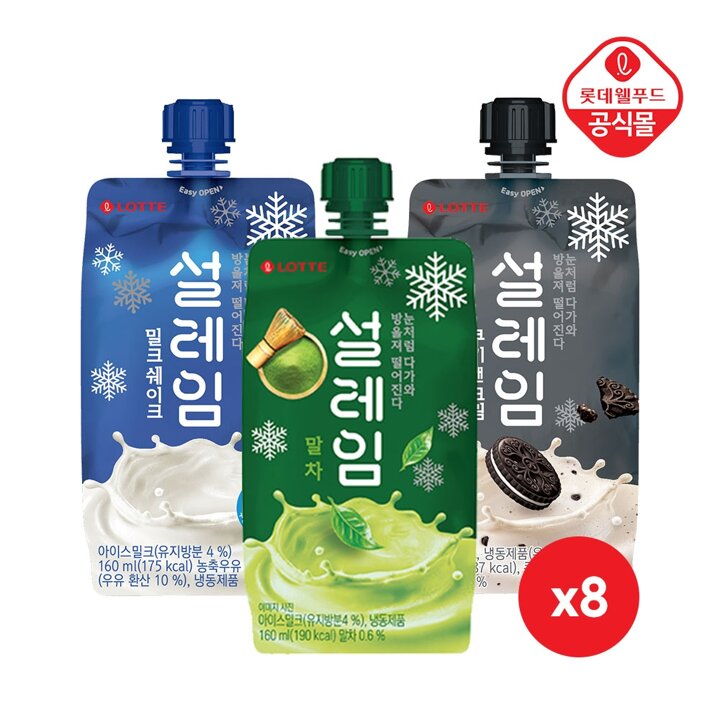 롯데 설레임 밀크x8개+설레임 쿠키앤크림x8개+설레임 말차x8개