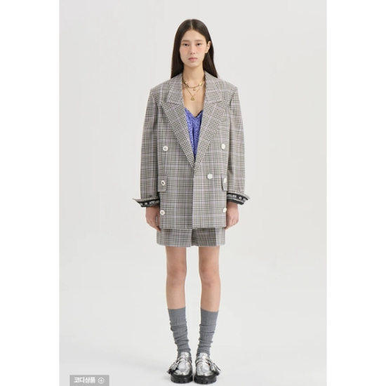 Aㅡ포켓 단추 더블 체크 자켓  LFJAM25820BEX