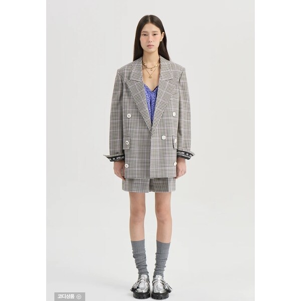 Aㅡ포켓 단추 더블 체크 자켓  LFJAM25820BEX