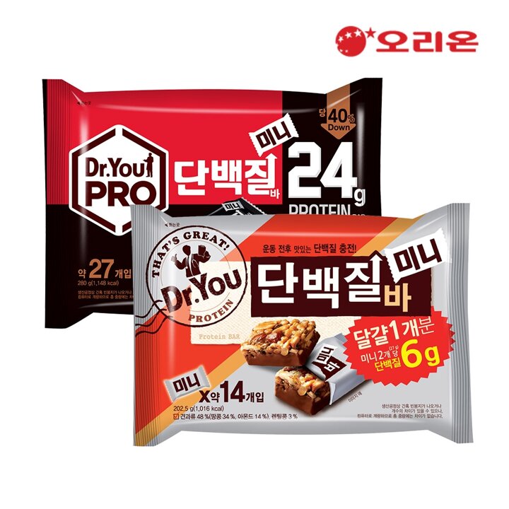 오리온 단백질바 미니 202.5g + 프로 단백질바 미니 280g