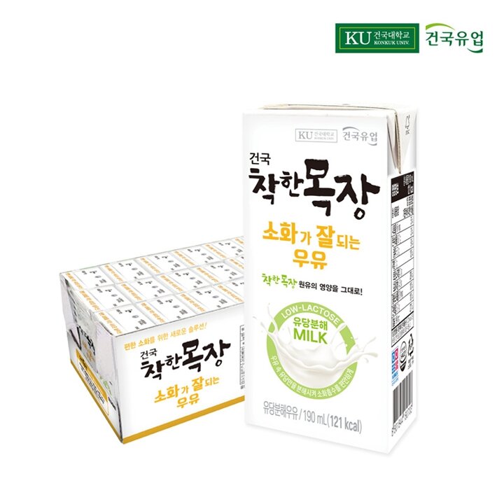 건국 착한목장 소화가 잘되는 우유 락토프리 190ml 24팩