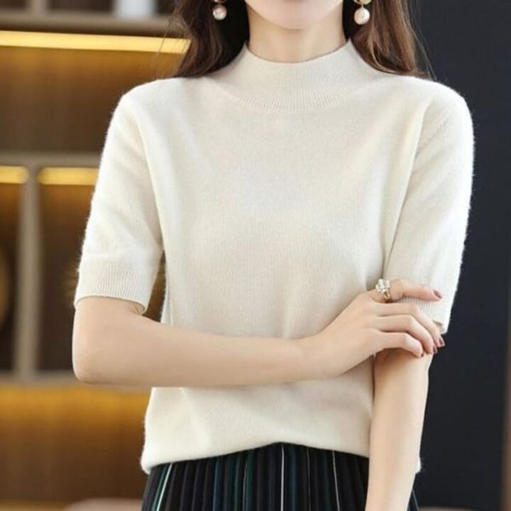 여성 간절기 이너 목폴라 무지 반팔 반목티 니트 목티 페이크목폴라