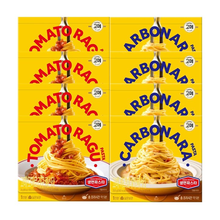CJ 고메 토마토라구생면파스타 250g x4개+까르보나라생면파스타 250g x4개