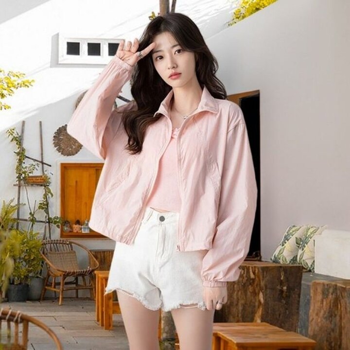 여성 카라 크롭 바람막이 야상 점퍼 바스락 윈드 숏 재킷 아우터
