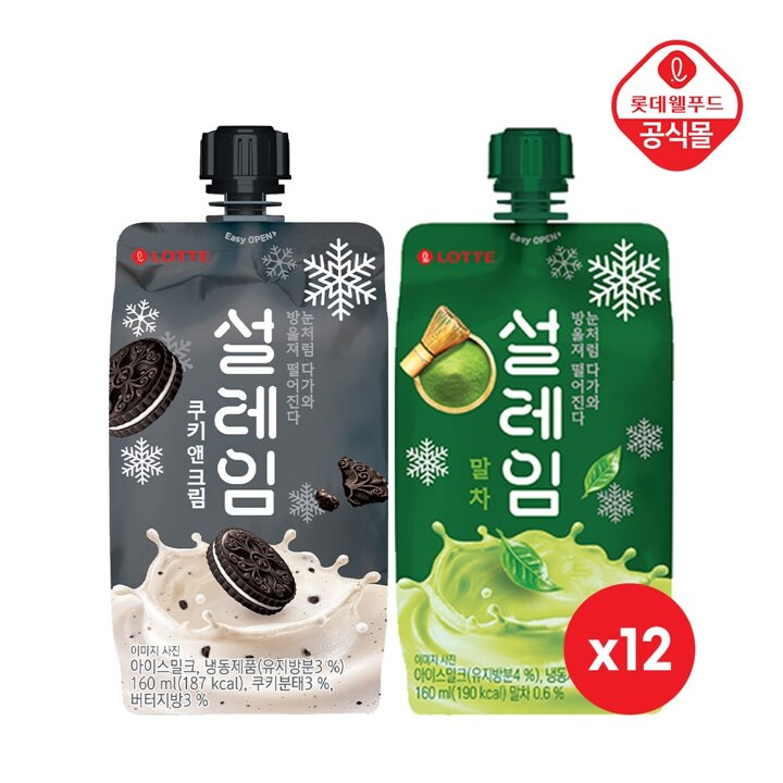 롯데 설레임 쿠키앤크림x12개+설레임 말차 12개