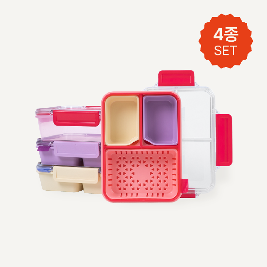 캔디팟 칸칸분리 도시락통 4P 세트(1칸,2칸,3칸,4칸 용기 각 2개) (2color)
