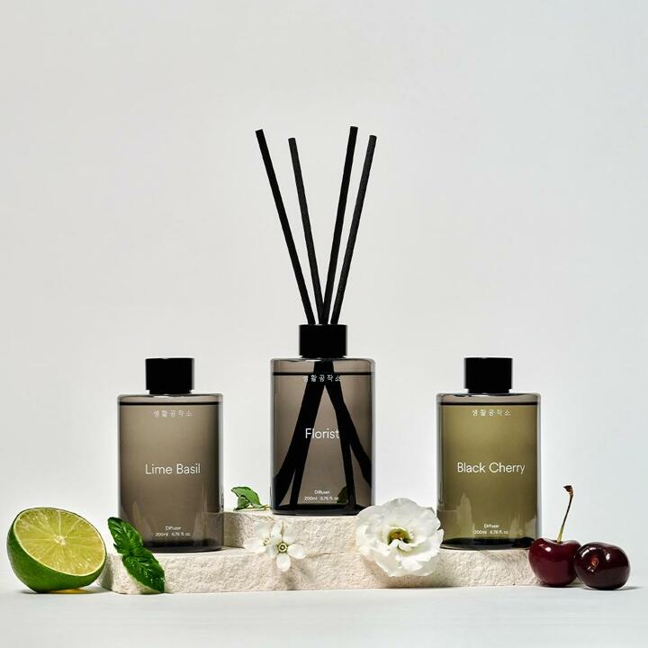 [생활공작소] 디퓨저 200ml (2개입/1box)+리드스틱포함 (블랙체리/플로리스트/라임바질 택1)