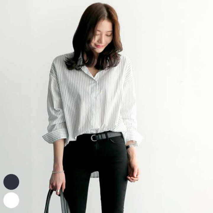 스트라이프 긴팔 셔츠