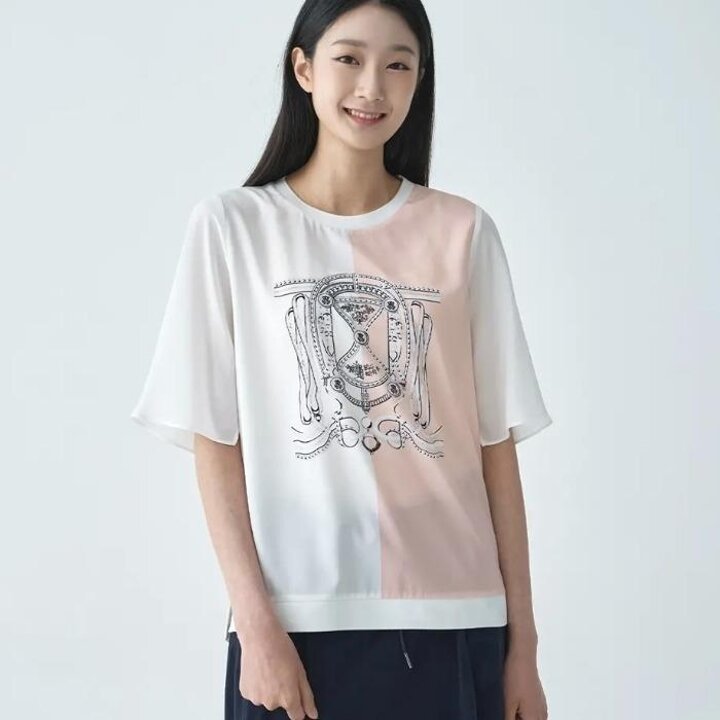 지센HC41우븐패치블라우스형티셔츠우븐패치프린트블라우스형티셔츠LFTSO502WH