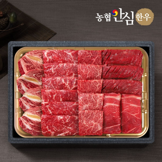 (주)인정푸드테크 [명절][슈퍼브랜드위크][농협안심한우] 1등급 한우 모듬채반 1kg (등심/채끝/불고기/국거리/특수부위)