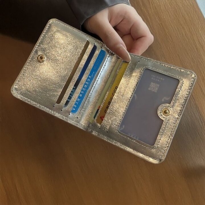 여성 실버 소가죽 카드 지갑 포켓 데일리 지갑