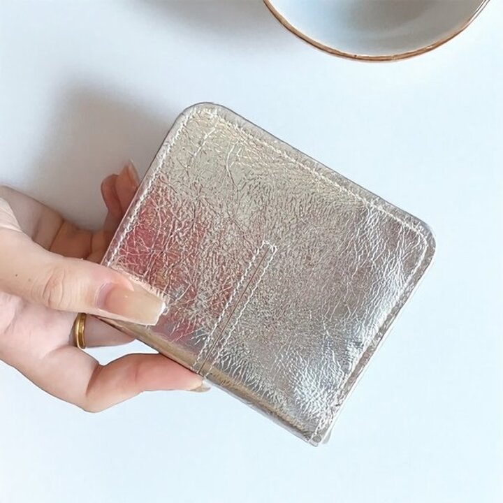 여성 실버 소가죽 카드 지갑 포켓 데일리 지갑