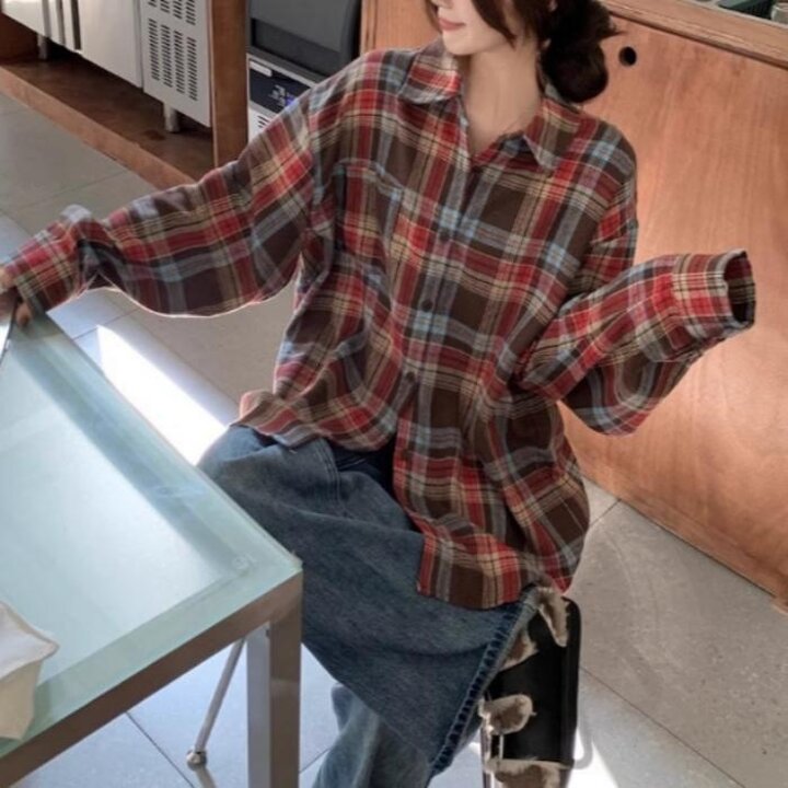 오버핏체크남방긴팔셔츠남방루즈핏가을셔츠체크오버핏블라우스