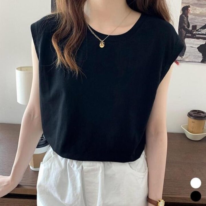 [1 + 1] 여성 박시핏 슬리브리스 폴리혼방 티셔츠