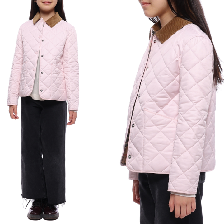 [버버리] 23SS 코듀로이 칼라 다이아몬드 퀼팅 재킷 (8053871 ALABASTER PINK 23S)