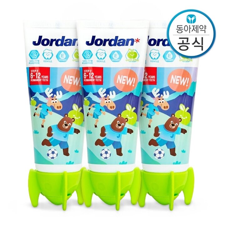 조르단 6세 이상 유아 어린이치약 고불소 1000ppm 뉴스텝2 90g 3개