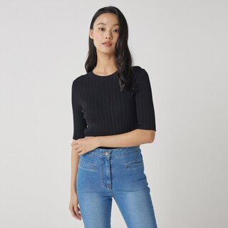 나이스클랍 로고 자수 골지 니트 탑 N231PWK215
