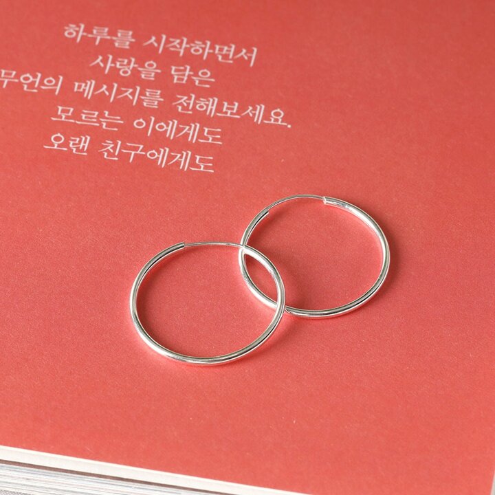 92.5 법정 순은 데일리 심플 패션 파이프 링 은 귀걸이 25mm