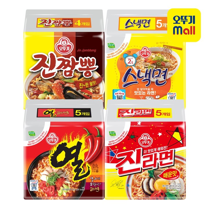 [본사직영] 오뚜기 인기라면 4종 세트(진라면매운맛+열라면+스낵면+진짬뽕)