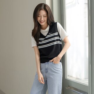호크로 니트 베스트 반팔 티셔츠