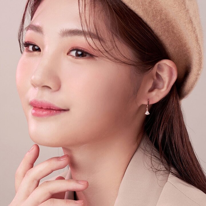 [모아르] 14K 귀걸이 원터치 드롭 링 큐빅 스퀘어