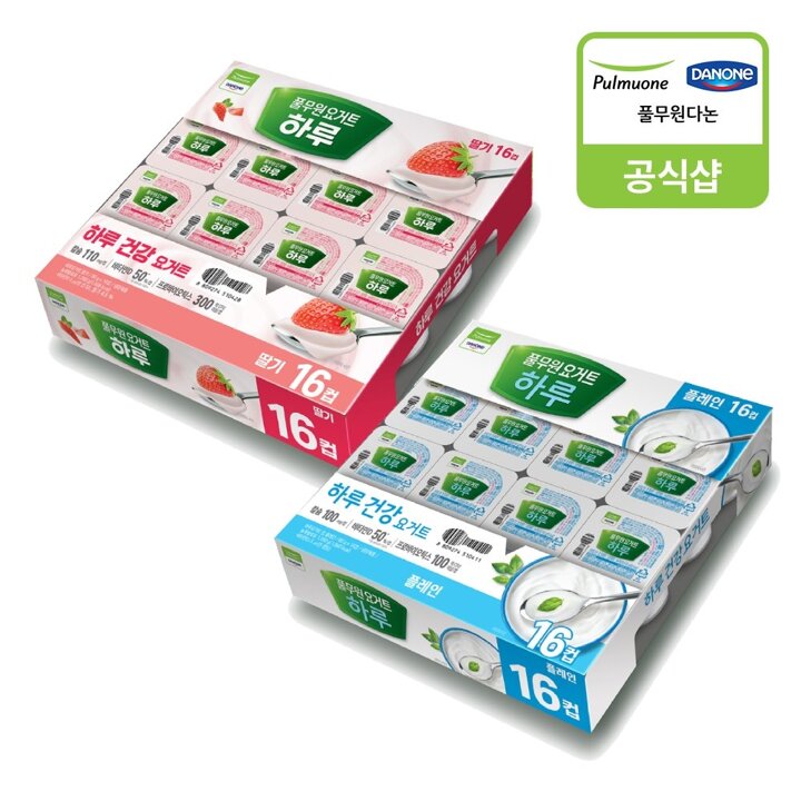 풀무원다논 하루요거트 컵 48개 골라담기 (80gX16입X3) / 딸기,플레인