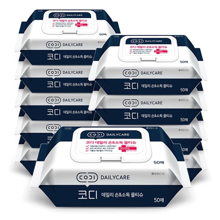 쌍용씨앤비 코디 데일리 손 소독 물티슈 캡형 50매 10팩