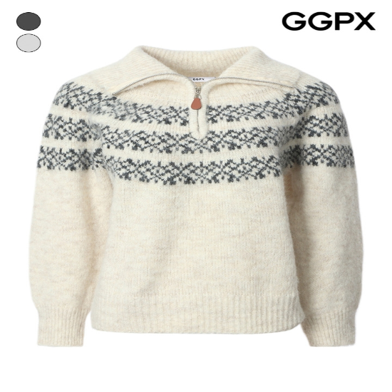 눈꽃 짜임 지퍼넥 니트 (GPBKP039B)