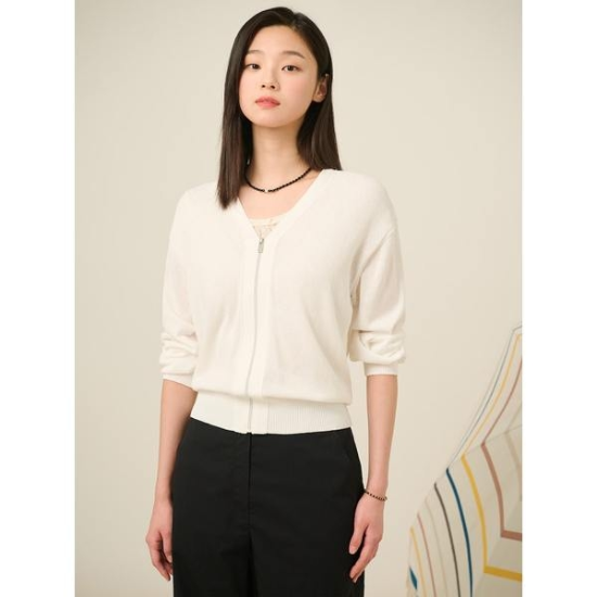 [빈폴레이디스] 집업 V넥 긴소매 카디건  아이보리 (BF545AC050)