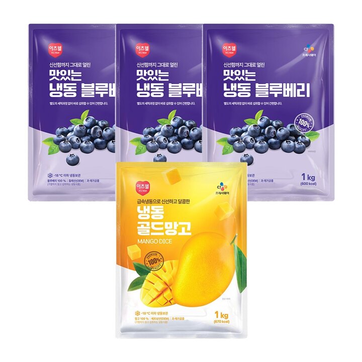 CJ프레시웨이 이츠웰 냉동블루베리1Kg x 3개+골드망고1Kg