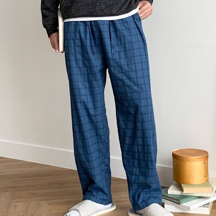가을 겨울 무드있는 체크 파자마 남성 잠옷바지