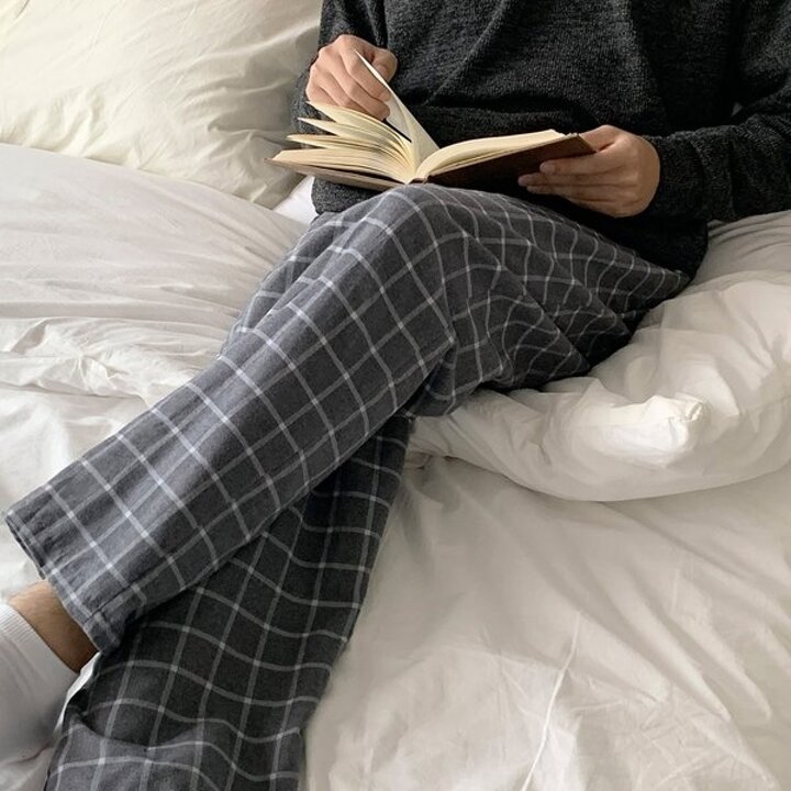 가을 겨울 무드있는 체크 파자마 남성 잠옷바지