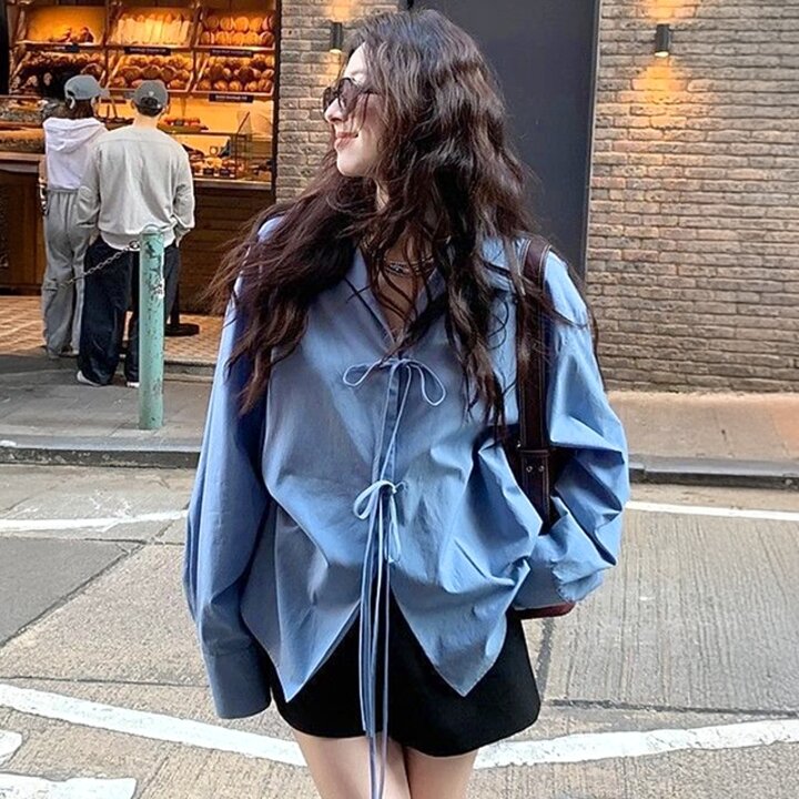 [리즈무드] 레너 더블 리본 오버핏 셔츠