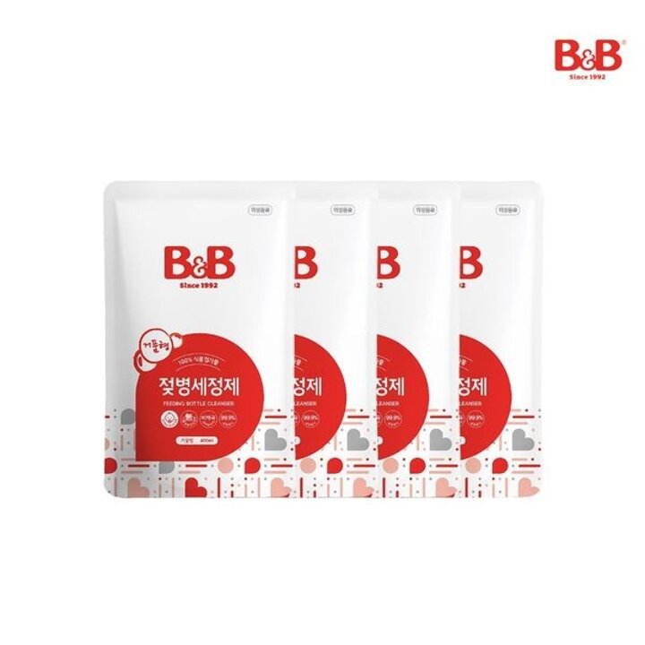 100퍼센트식품첨가물 젖병세정제 거품타입 400ml 리필x4개