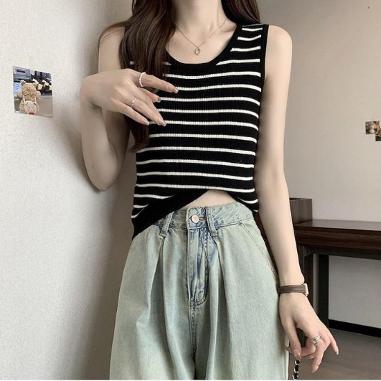 [블로썸스틸] 여성 스트라이프 줄무늬 슬림 민소매 (50936854)