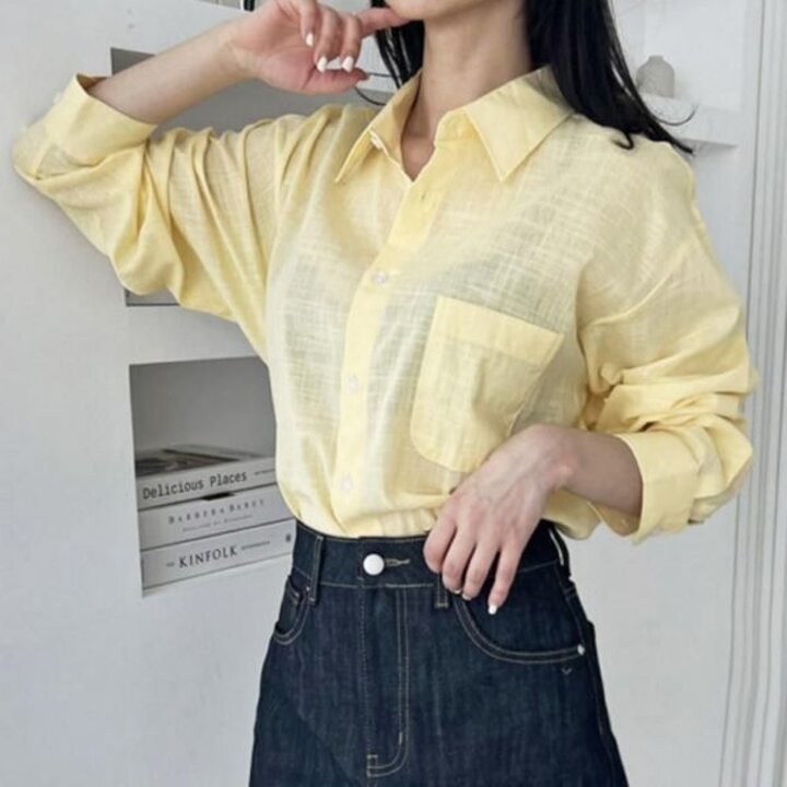 여성 여름 카라 긴팔 남방 린넨 포켓 셔츠 6컬러 여자셔츠