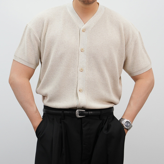 [옷자락] 남자 머슬핏 여름니트 브이넥 반팔 보카시 린넨 가디건