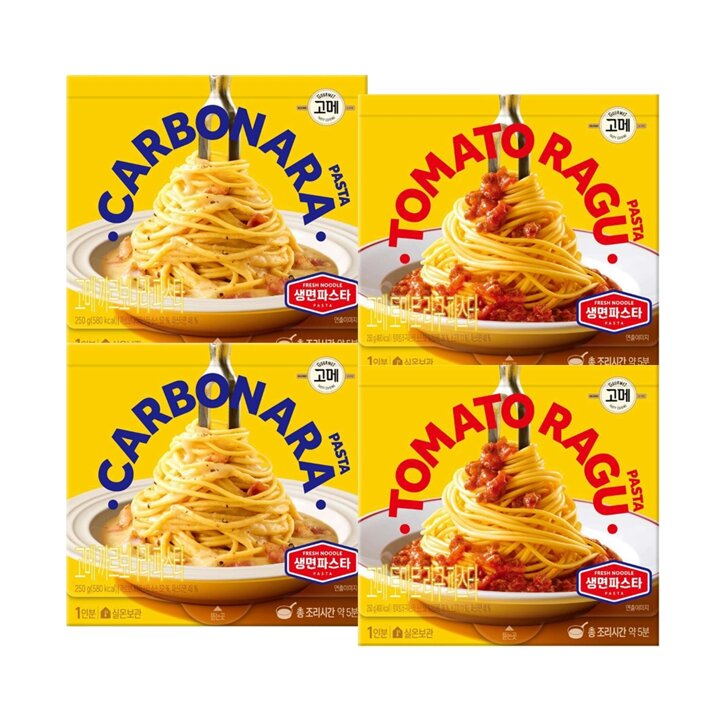 CJ제일제당 고메 토마토라구생면파스타 250g x2개+까르보나라생면파스타 250g x2개