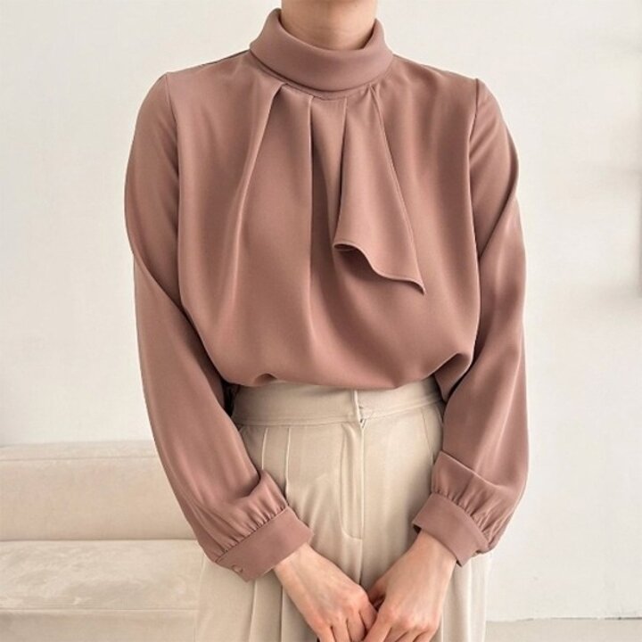 [VY] 여자 검정 FW 마후라 크레이프 폴라넥 블라우스15827052588847