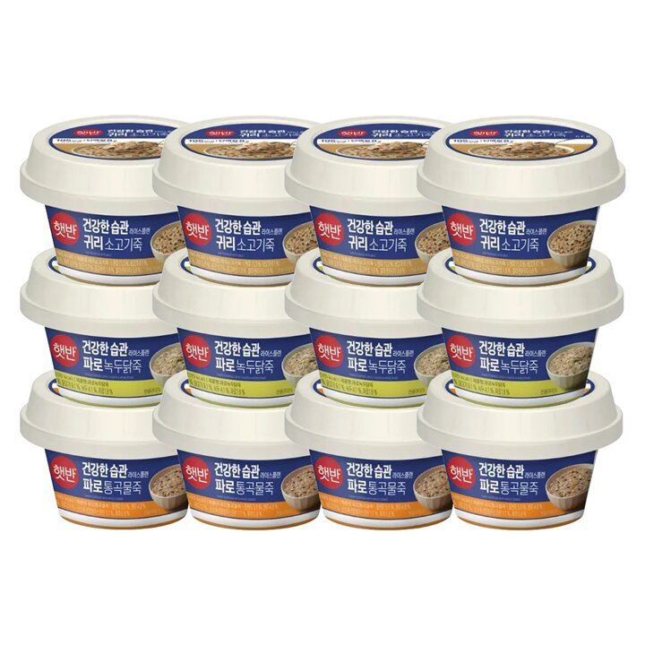CJ제일제당 햇반 라이스플랜 죽 3종(귀리소고기4/파로녹두닭4/파로통곡물4) x12개