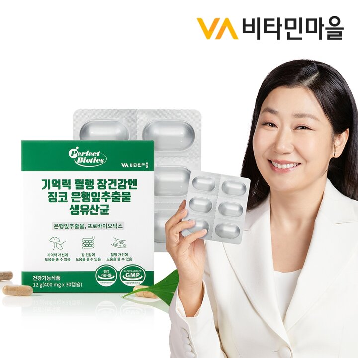 비타민마을 기억력 혈행 장건강엔 징코 은행잎추출물 생유산균 (생균보호 ALUALU포장) 1박스