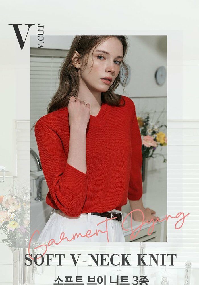 [롯데카드5%할인][런칭가59,900원→1만원↓] 브이컷 26SS 가먼트다잉 7부 니트 3종