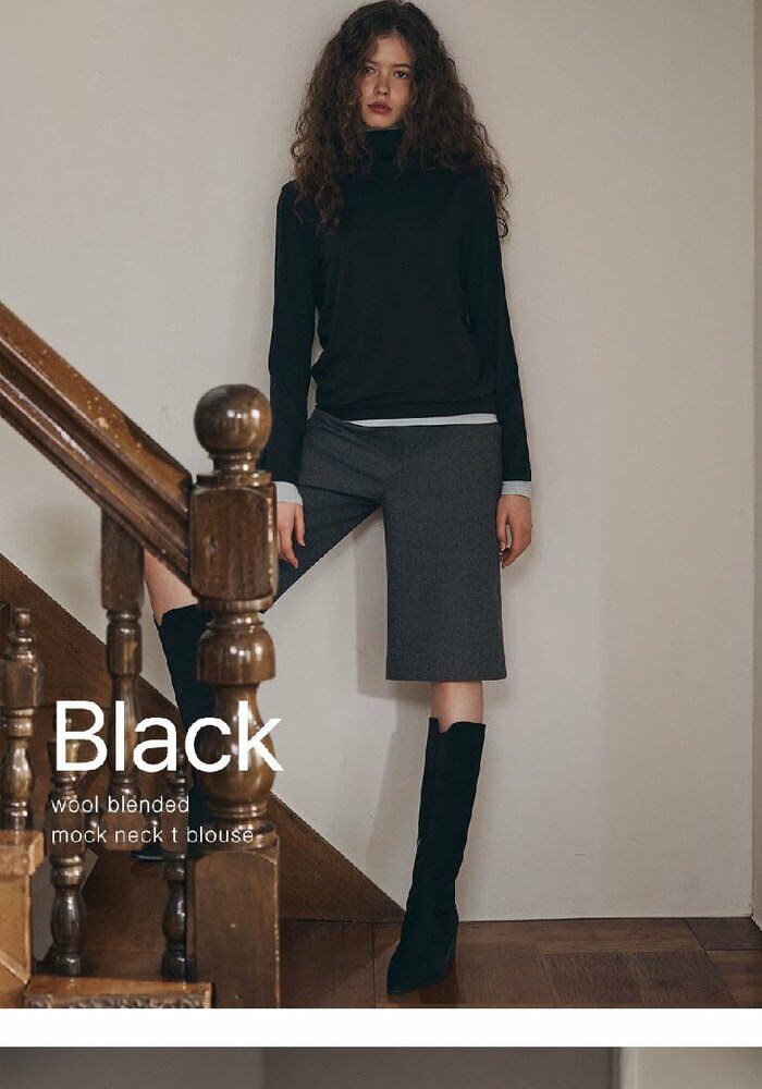 [롯데카드5%할인]브이컷 26FW 울블렌디드 모크넥 티블라우스 4종