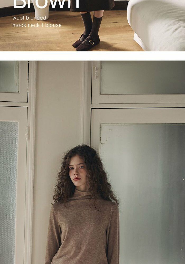 [롯데카드5%할인]브이컷 26FW 울블렌디드 모크넥 티블라우스 4종