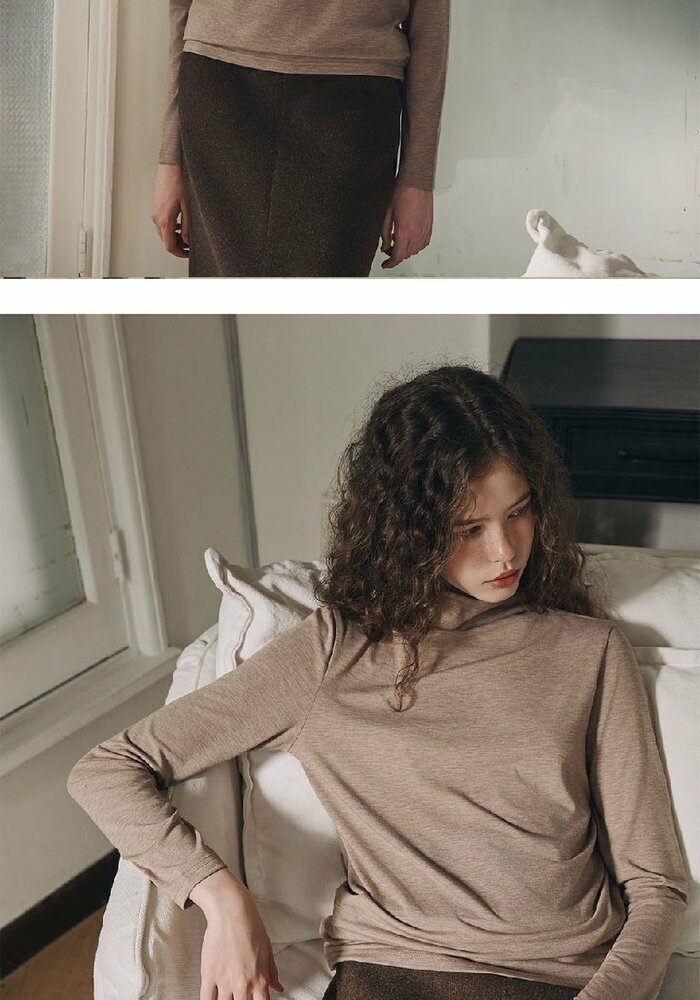 [롯데카드5%할인]브이컷 26FW 울블렌디드 모크넥 티블라우스 4종