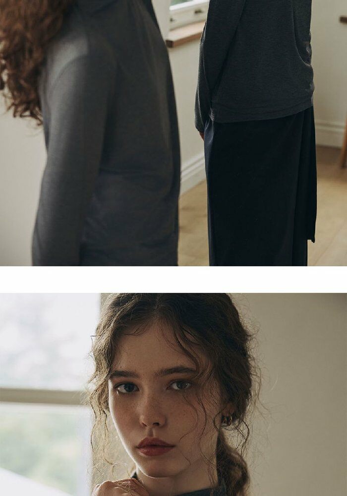 [롯데카드5%할인]브이컷 26FW 울블렌디드 모크넥 티블라우스 4종