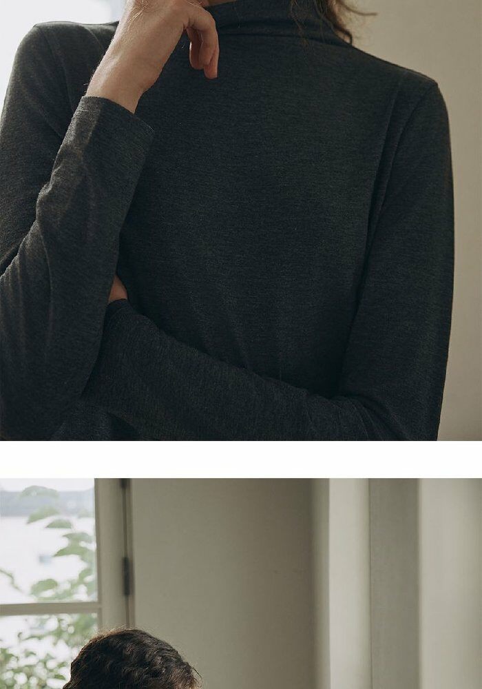 [롯데카드5%할인]브이컷 26FW 울블렌디드 모크넥 티블라우스 4종