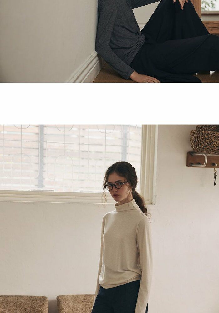 [롯데카드5%할인]브이컷 26FW 울블렌디드 모크넥 티블라우스 4종