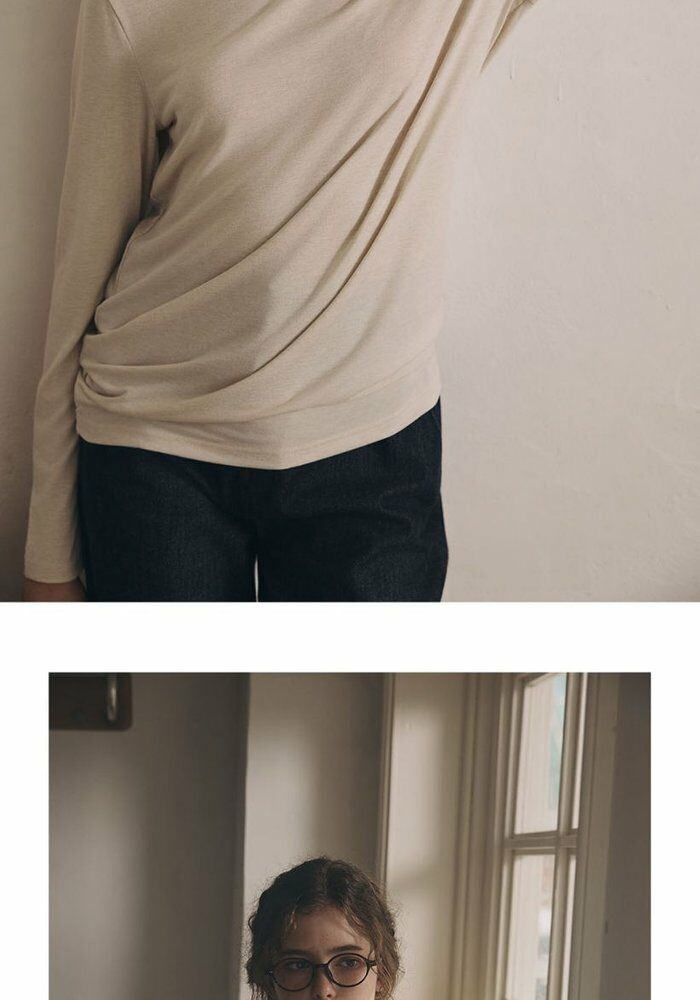 [롯데카드5%할인]브이컷 26FW 울블렌디드 모크넥 티블라우스 4종